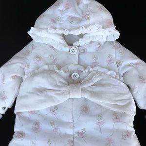 Baby Girls White Snowsuit With Ballerina Print
